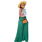 Elastic High Waist Solid Loose Pleated Wide Leg Pants OD-8486