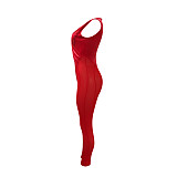 Sheer Mesh Patchwork Velvet Wrap V Neck Jumpsuits NIK-282