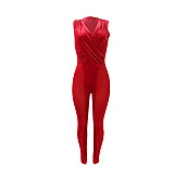 Sheer Mesh Patchwork Velvet Wrap V Neck Jumpsuits NIK-282