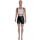 Pu Leather Overalls Punk Club Skinny Shorts HMS-5536