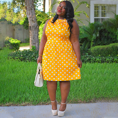Polka Dot Bowknot Sleeveless Plus Size Dresses TB-5415
