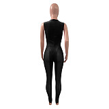 Sheer Mesh Patchwork Velvet Wrap V Neck Jumpsuits NIK-282