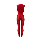 Sheer Mesh Patchwork Velvet Wrap V Neck Jumpsuits NIK-282