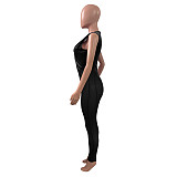 Sheer Mesh Patchwork Velvet Wrap V Neck Jumpsuits NIK-282