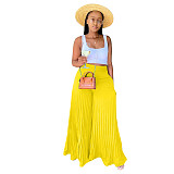 Elastic High Waist Solid Loose Pleated Wide Leg Pants OD-8486