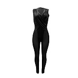 Sheer Mesh Patchwork Velvet Wrap V Neck Jumpsuits NIK-282