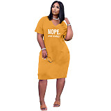 Plus Size V-Neck Short Sleeve Loose Pocket Dresses TK-6221