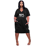 Plus Size V-Neck Short Sleeve Loose Pocket Dresses TK-6221