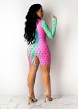 Hollow Out Tie Dye Zipper Long Sleeve Club Romper ANDI-1331
