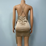 Chic Low Cut Halter Backless Stain Dress XMY-9351