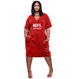 Plus Size V-Neck Short Sleeve Loose Pocket Dresses TK-6221