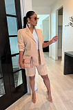 Solid Long Sleeve Single Button Blazer+Shorts Set AIL-205