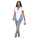 Irregular Short Sleeve Single Breasted Shirt Top OD-8485