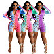 Hollow Out Tie Dye Zipper Long Sleeve Club Romper ANDI-1331