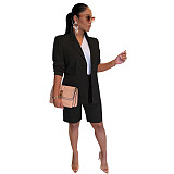 Solid Long Sleeve Single Button Blazer+Shorts Set AIL-205