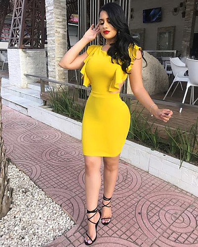 Ruffles Sleeveless Office Ladies Bodycon Dress WA-77429