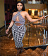 Plaid Halter Backless Hollow Out Skinny Party Dress MDF-5289
