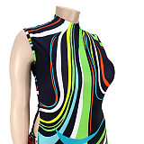 Colorful Striped Print Side Slit Bandage Maxi Dress ASL-7077