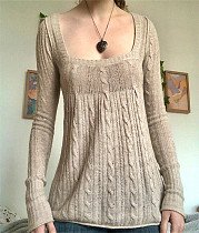 Vintage Low-cut Square Neck Twist Knit Sweater OYW-20616