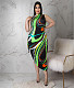 Colorful Striped Print Side Slit Bandage Maxi Dress ASL-7077