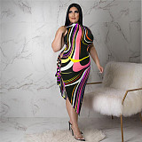 Colorful Striped Print Side Slit Bandage Maxi Dress ASL-7077