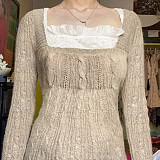 Vintage Low-cut Square Neck Twist Knit Sweater OYW-20616
