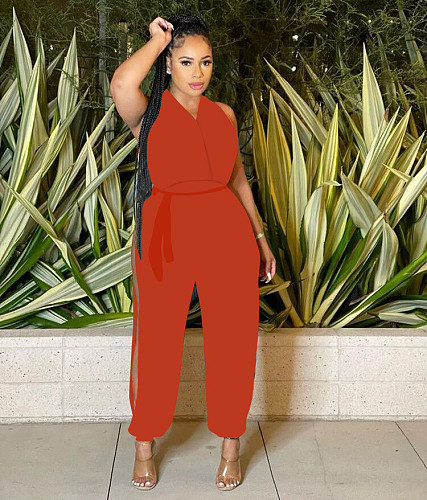 Halter Backless Lace Up Sashes Loose Jumpsuits MEM-88426