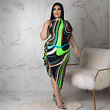 Colorful Striped Print Side Slit Bandage Maxi Dress ASL-7077
