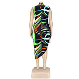 Colorful Striped Print Side Slit Bandage Maxi Dress ASL-7077
