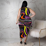 Colorful Striped Print Side Slit Bandage Maxi Dress ASL-7077