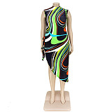 Colorful Striped Print Side Slit Bandage Maxi Dress ASL-7077