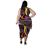Colorful Striped Print Side Slit Bandage Maxi Dress ASL-7077