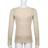 Vintage Low-cut Square Neck Twist Knit Sweater OYW-20616