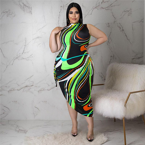 Colorful Striped Print Side Slit Bandage Maxi Dress ASL-7077