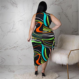 Colorful Striped Print Side Slit Bandage Maxi Dress ASL-7077