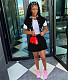 Patchwork Button Up Baseball Jacket Pleated Skirts Set NIYA-8102