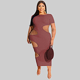 Sleeveless O Neck Solid Hollow Out Plus Size Dresses OSS-22199