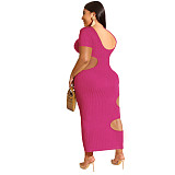 Sleeveless O Neck Solid Hollow Out Plus Size Dresses OSS-22199