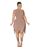 Sleeveless Crop Top+Tassel Mini Skirts Two Piece Set WSM-5305