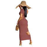 Sleeveless O Neck Solid Hollow Out Plus Size Dresses OSS-22199