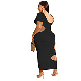 Sleeveless O Neck Solid Hollow Out Plus Size Dresses OSS-22199
