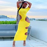 Sleeveless O Neck Solid Hollow Out Plus Size Dresses OSS-22199