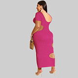 Sleeveless O Neck Solid Hollow Out Plus Size Dresses OSS-22199