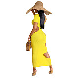 Sleeveless O Neck Solid Hollow Out Plus Size Dresses OSS-22199