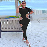 Sleeveless O Neck Solid Hollow Out Plus Size Dresses OSS-22199