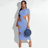 Sleeveless O Neck Solid Hollow Out Plus Size Dresses OSS-22199