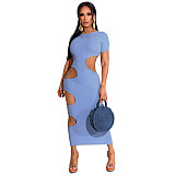 Sleeveless O Neck Solid Hollow Out Plus Size Dresses OSS-22199