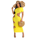 Sleeveless O Neck Solid Hollow Out Plus Size Dresses OSS-22199