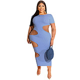 Sleeveless O Neck Solid Hollow Out Plus Size Dresses OSS-22199