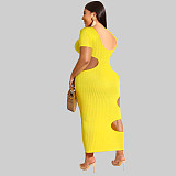 Sleeveless O Neck Solid Hollow Out Plus Size Dresses OSS-22199
